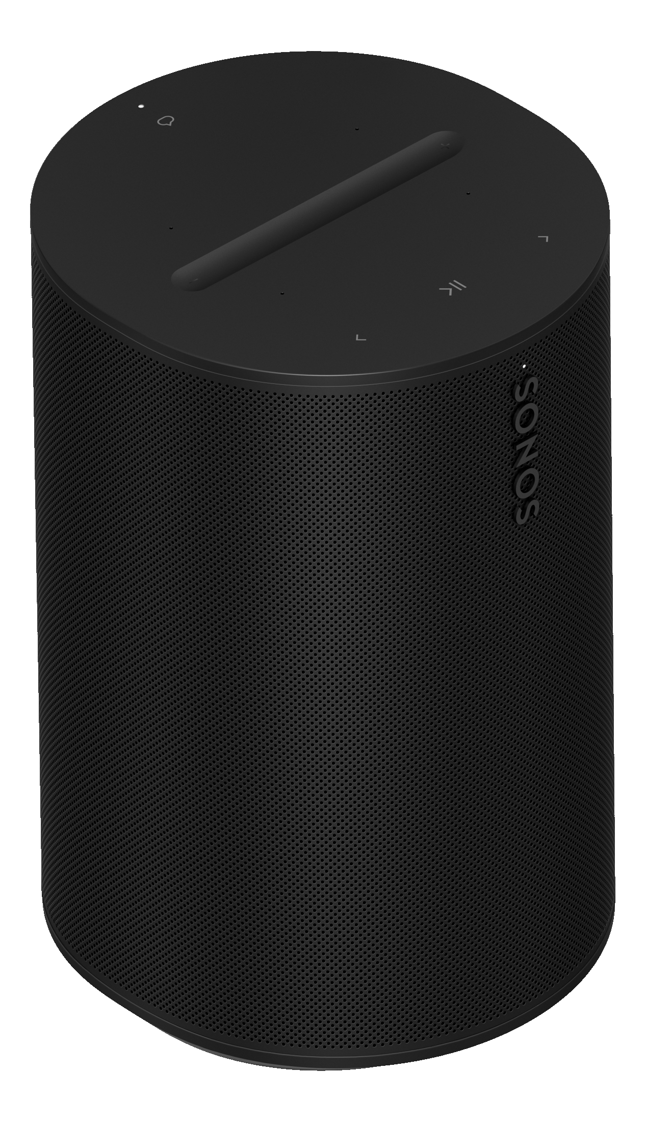 Ein schwarzer zylindrischer Sonos-Lautsprecher. Er hat Touch-Bedienelemente oben. Das Sonos-Logo ist sichtbar.