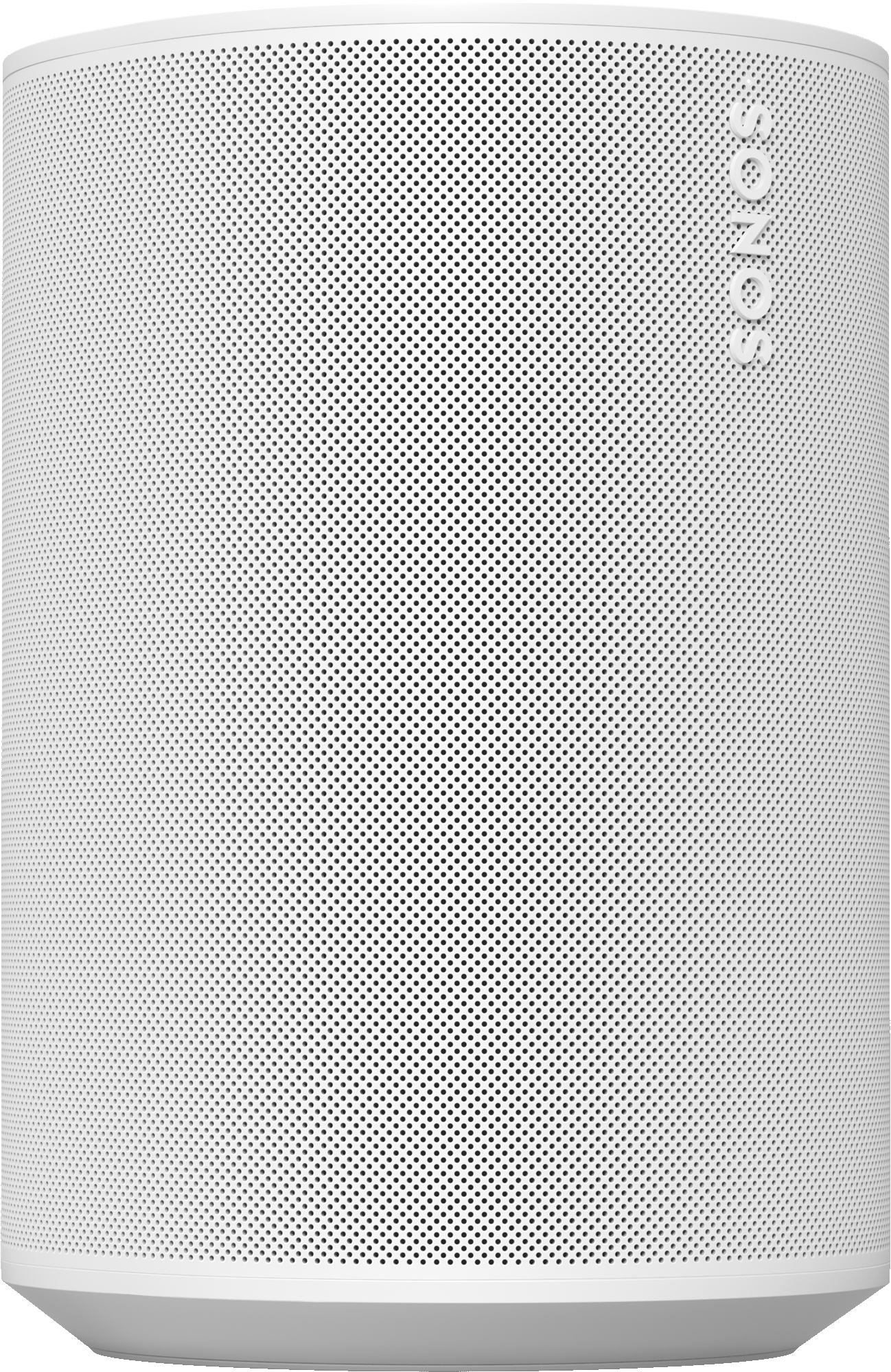 Weißer zylindrischer Smart Speaker mit Mesh-Außenfläche und dem Markennamen Sonos.