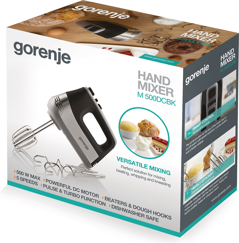 Gorenje kézi mixer doboz, a mixert mutatja, a 'Hand Mixer' felirattal.