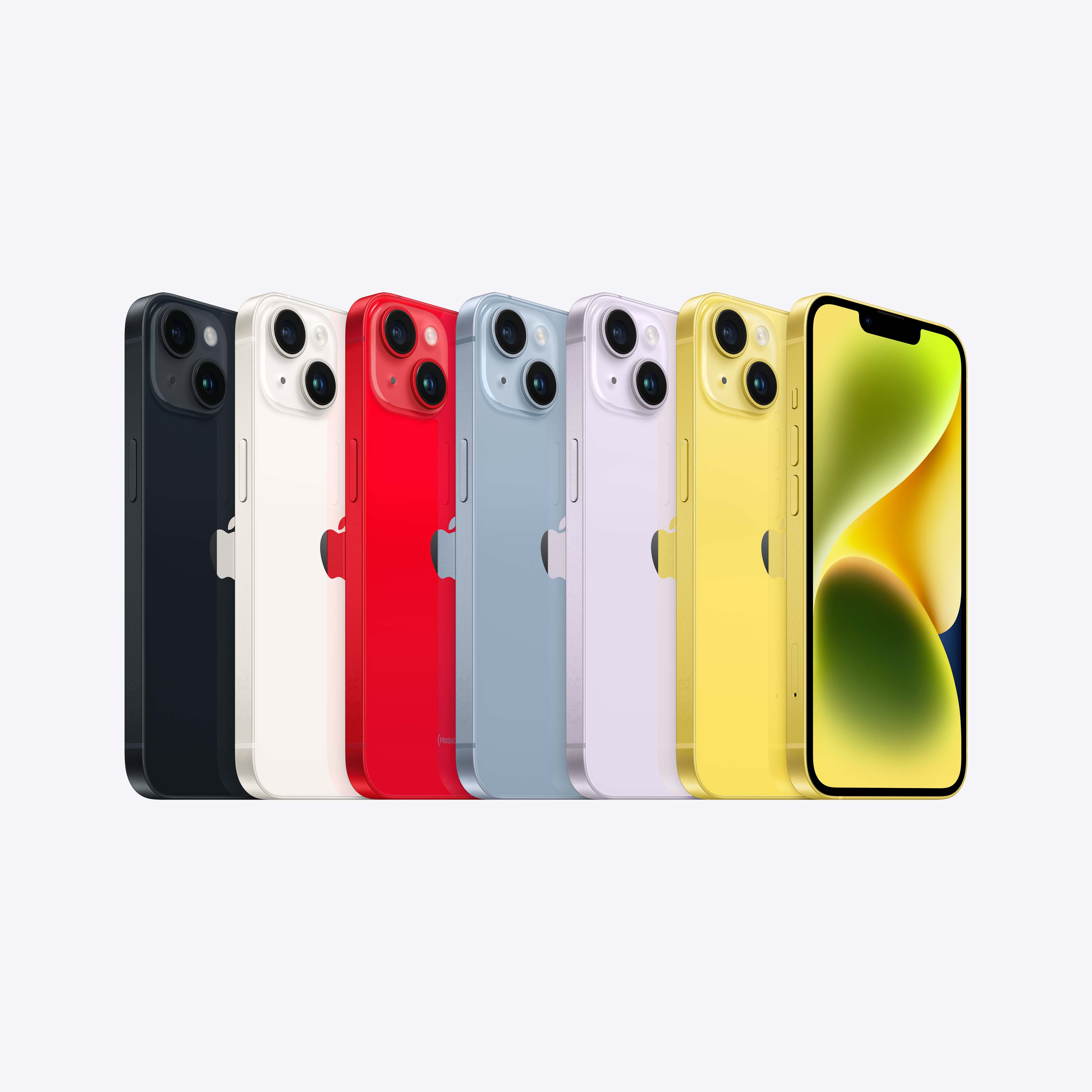 Beyaz bir arka plan üzerinde, farklı renklerde, açılı olarak yerleştirilmiş yedi akıllı telefon sırası.
