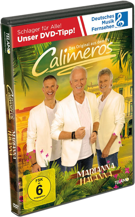 DVD-Hülle mit drei Männern in weißen Jacken, Titel 'Calimeros' und Werbetext.
