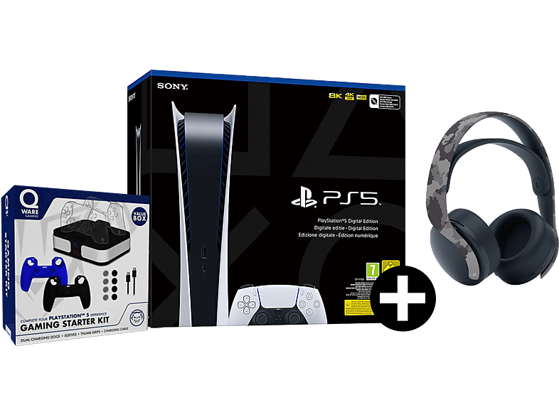 Sony Playstation 5 Digital Edition + Pulse 3d Wireless Headset Qware PS5 Gaming Starter Kit Bundel