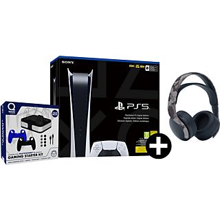 SONY PlayStation 5 Digital Edition + Pulse 3D Wireless Headset + Qware PS5 Gaming Starter Kit Bundel