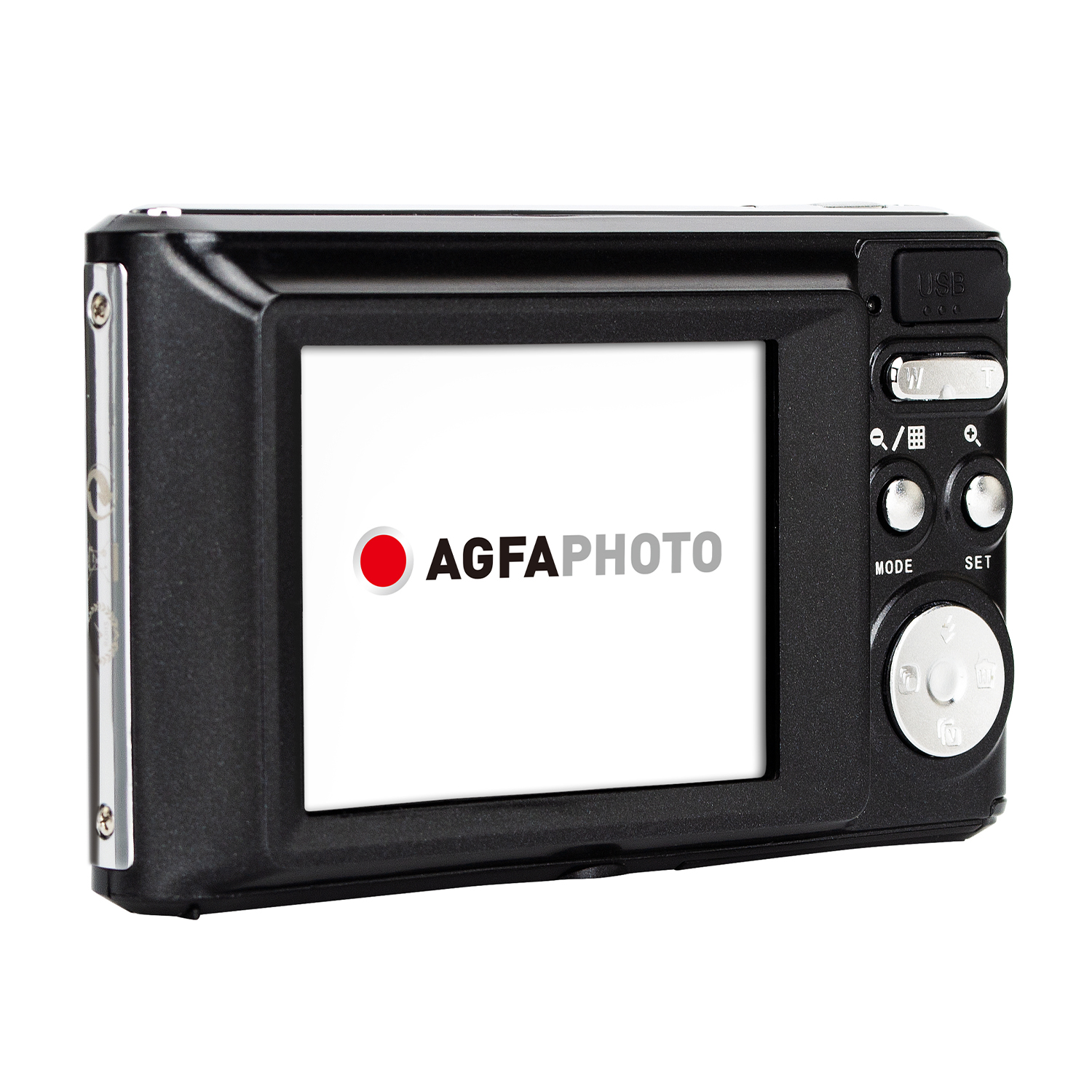 Fotocamera digitale nera con il logo AGFA PHOTO.