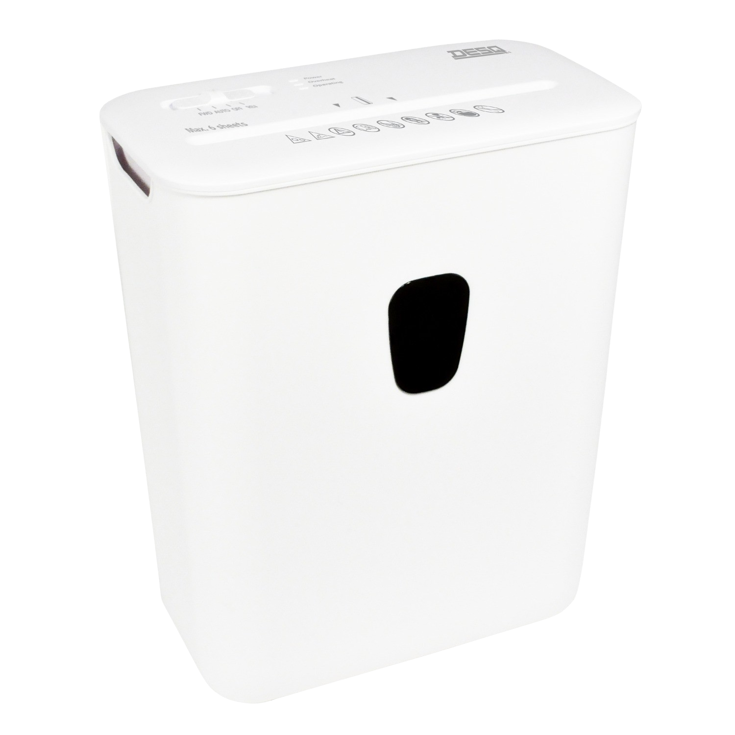 White paper shredder with a black opening.
