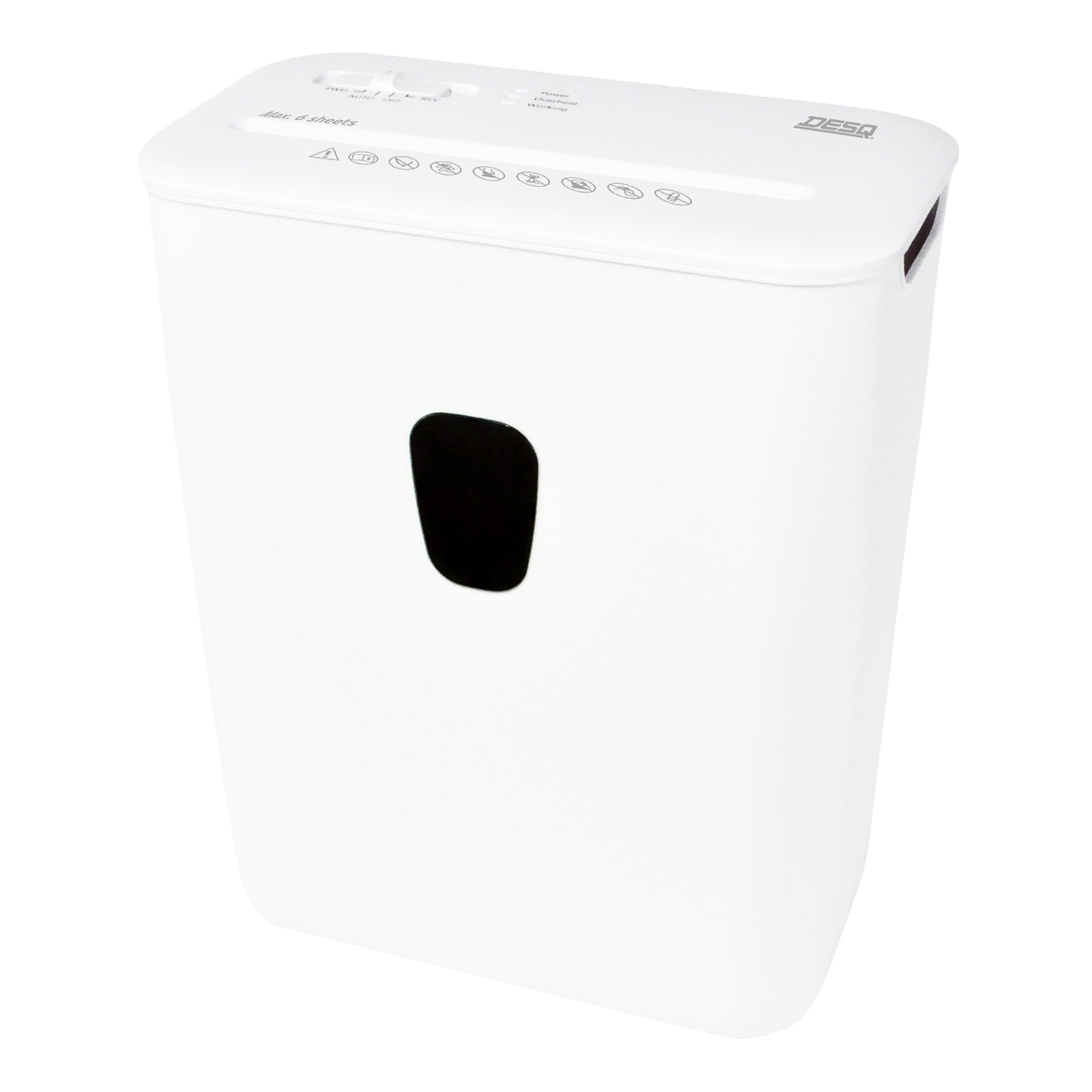 A white paper shredder with a black opening on a black background.