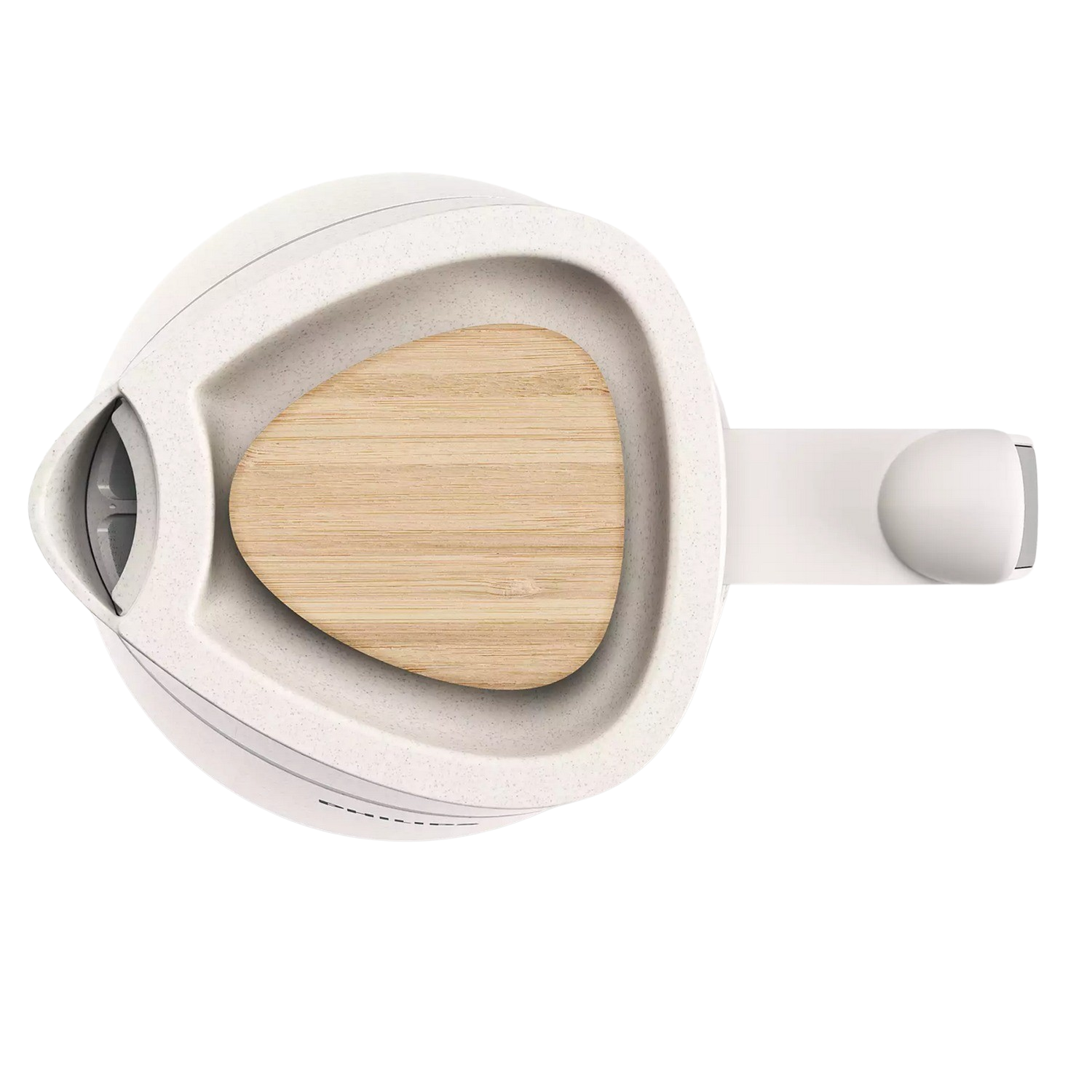 White kitchen appliance with a wooden plate in the middle of the top.