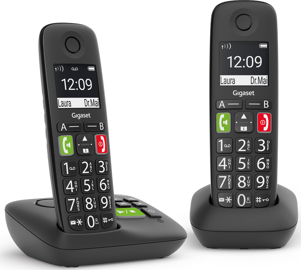 GIGASET Téléphone sans fil E290AE Duo avec répondeur intégré (GIG-E290AEDUO-BLK)