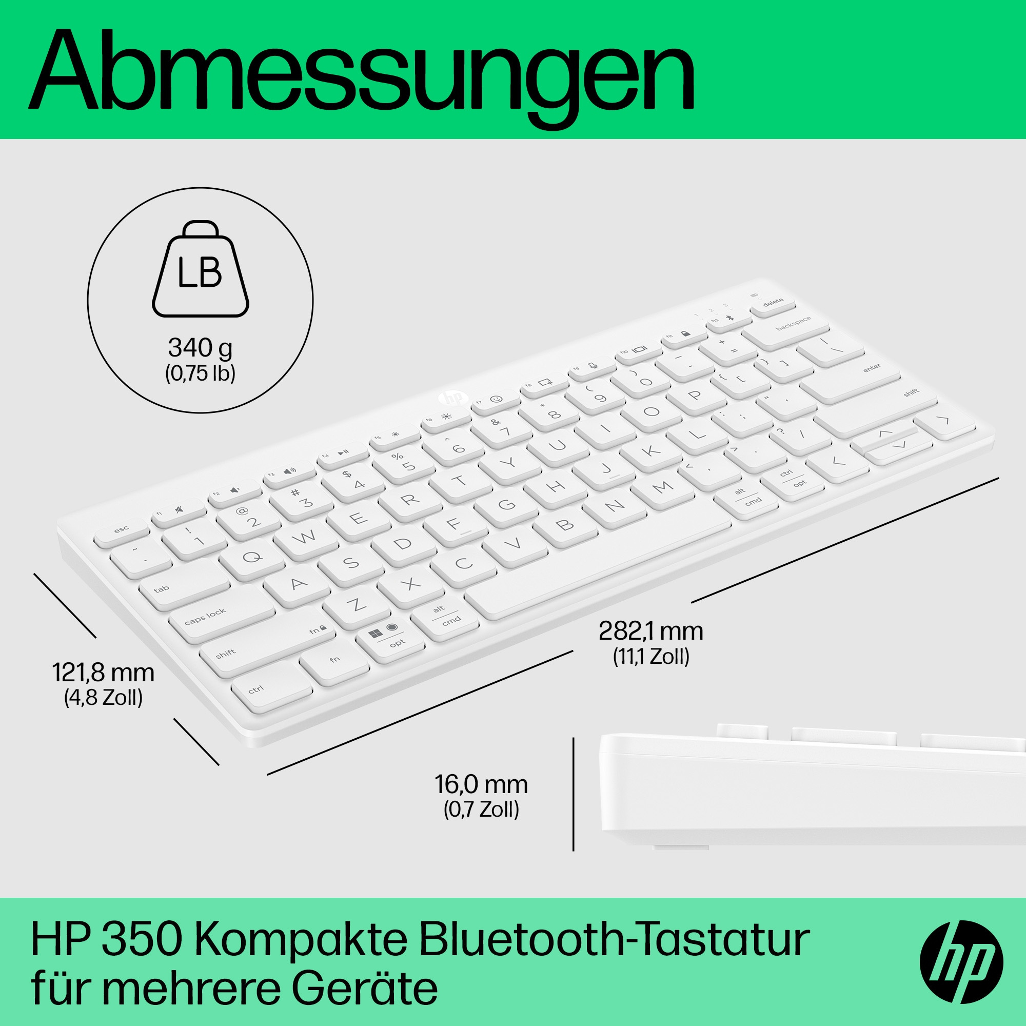 Kompakte Bluetooth, 350 Tastatur, Bluetooth, Weiß Mechanisch, HP