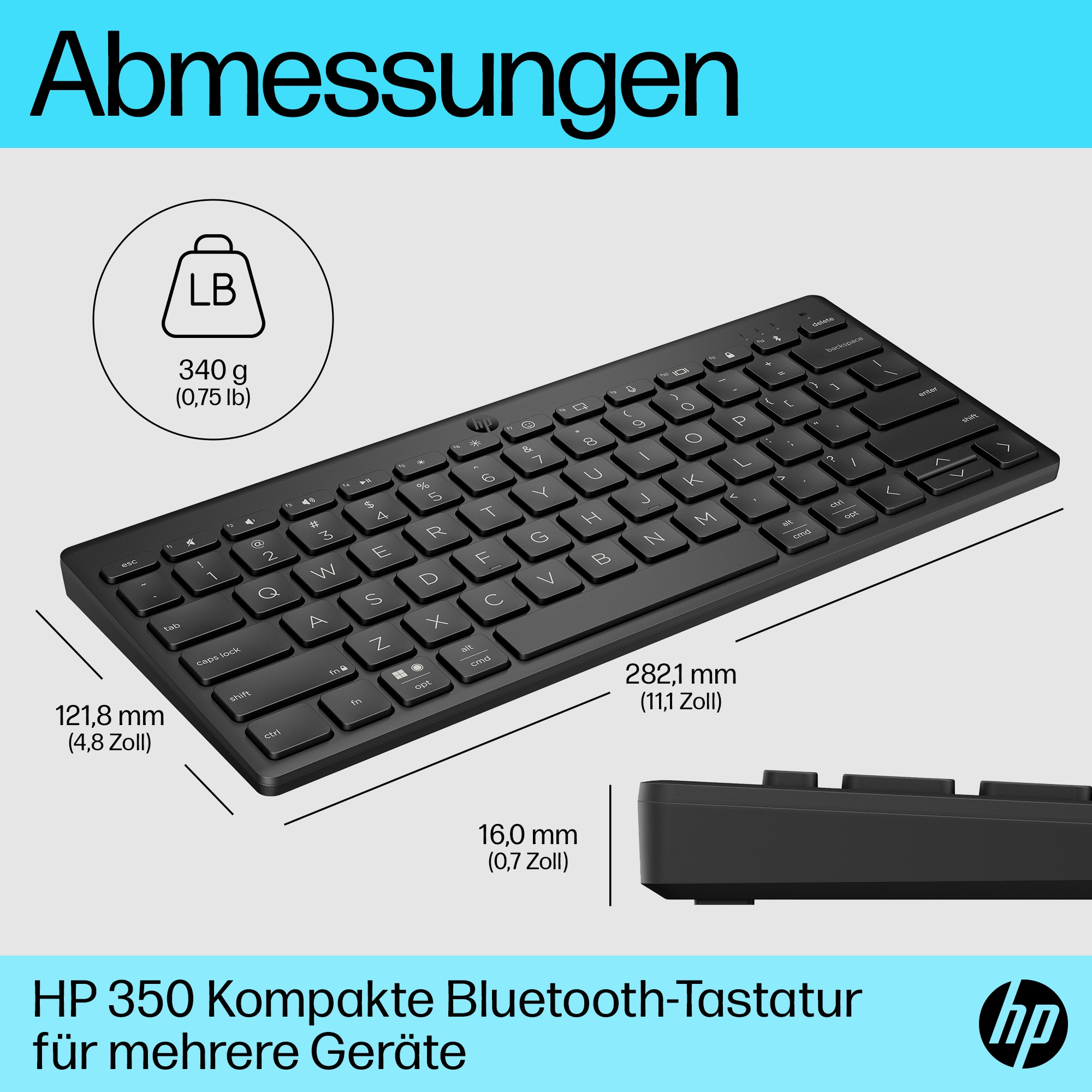 HP 350 Kompakte Bluetooth, Tastatur, Mechanisch, Sonstiges, Bluetooth, Schwarz