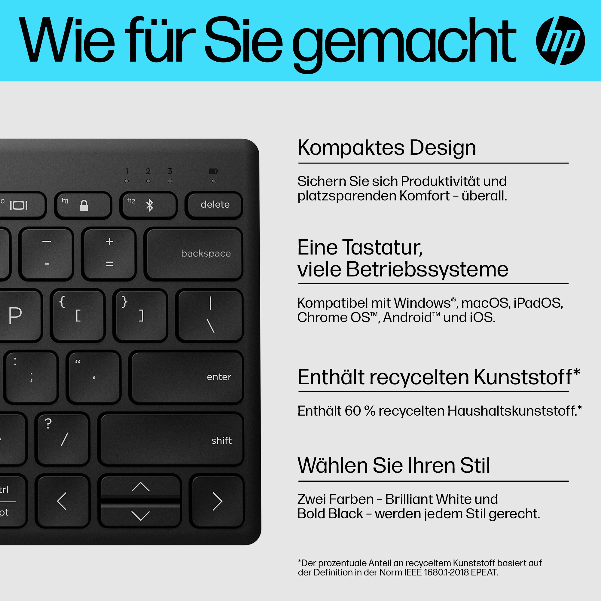 HP 350 Kompakte Bluetooth, Tastatur, Mechanisch, Sonstiges, Bluetooth, Schwarz