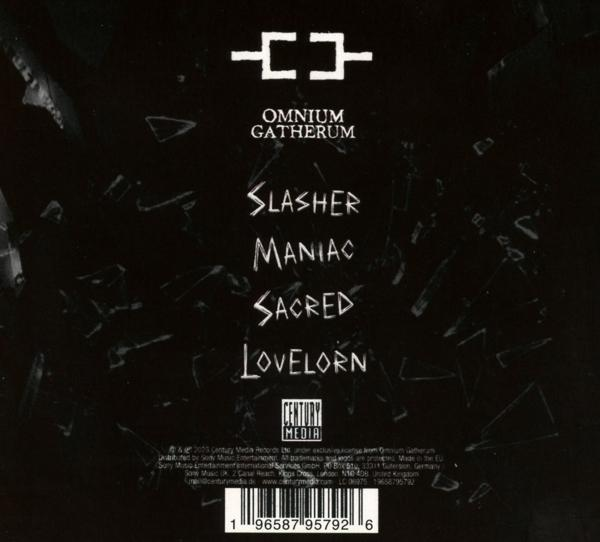 Die Rückseite einer CD mit Titelliste auf schwarzem Hintergrund.