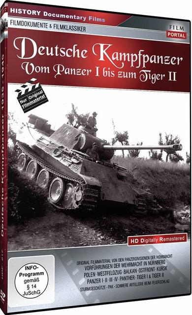 Eine DVD-Hülle mit einem Schwarz-Weiß-Bild eines Panzers auf einem Schlachtfeld, deutscher Text.