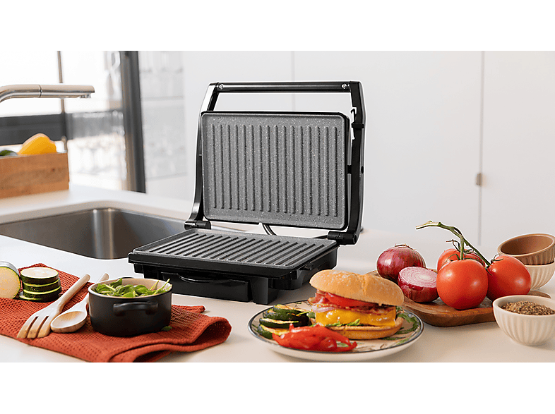 Grill - Cecotec Rock’nGrill 1000 Dark, W, Antiadherente, Altura adaptable, Dark Inox