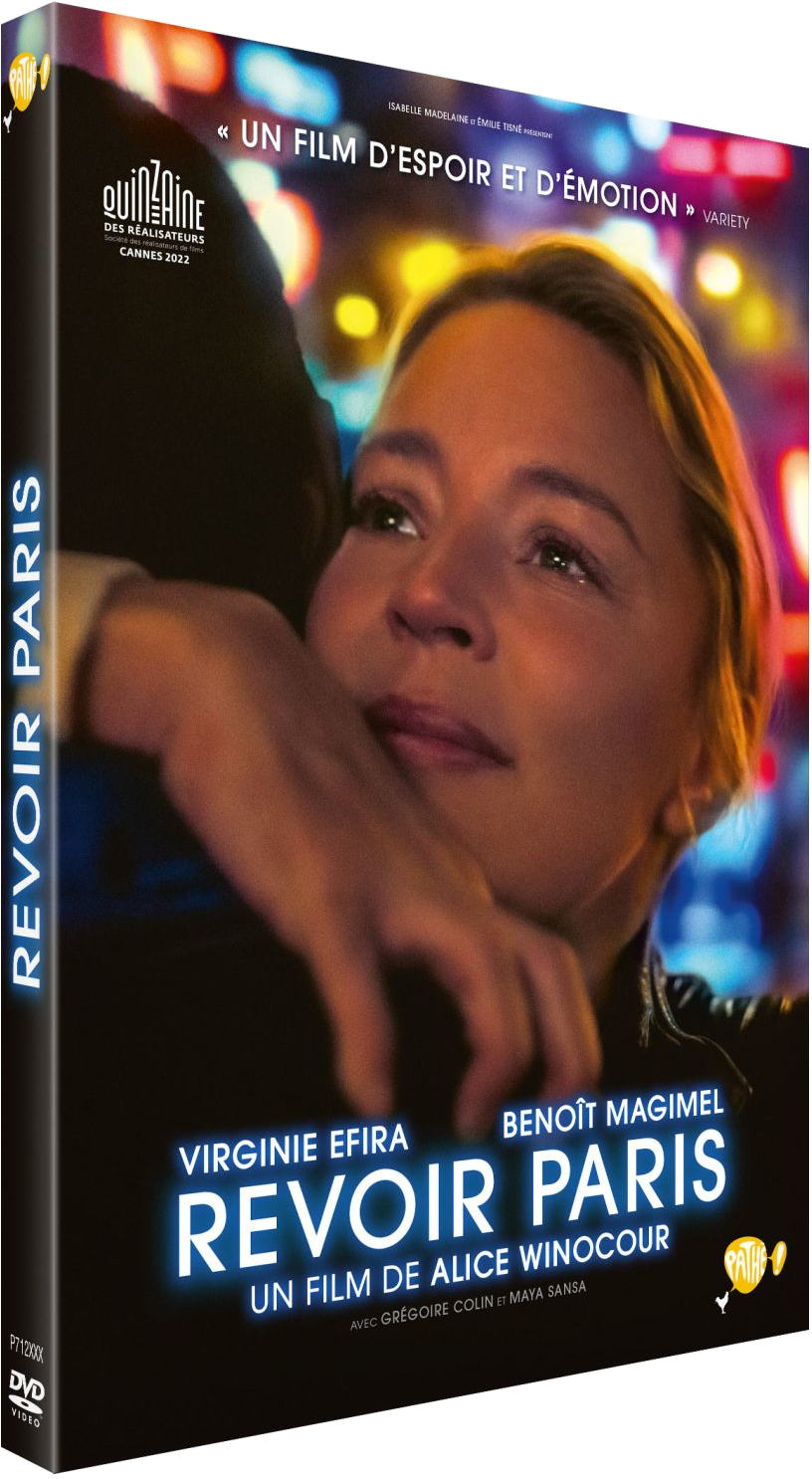DVD-hoes voor de film 'Revoir Paris'. Het toont het gezicht van een vrouw en de schouder van een man.