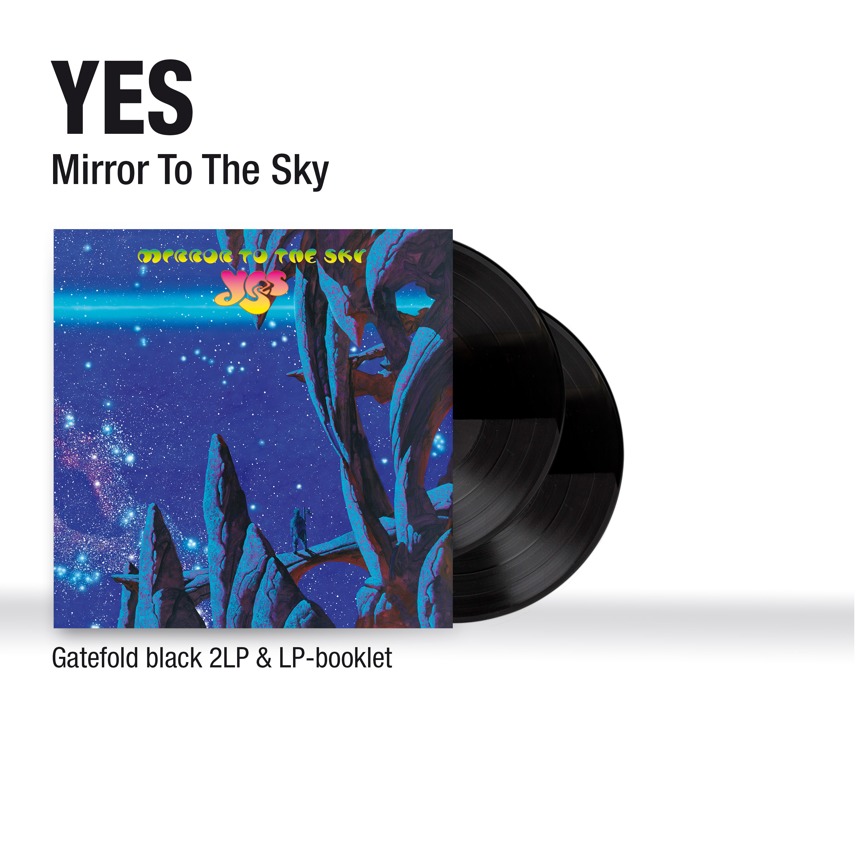 Albumcover, schwarze Vinyl-Schallplatten und Text.