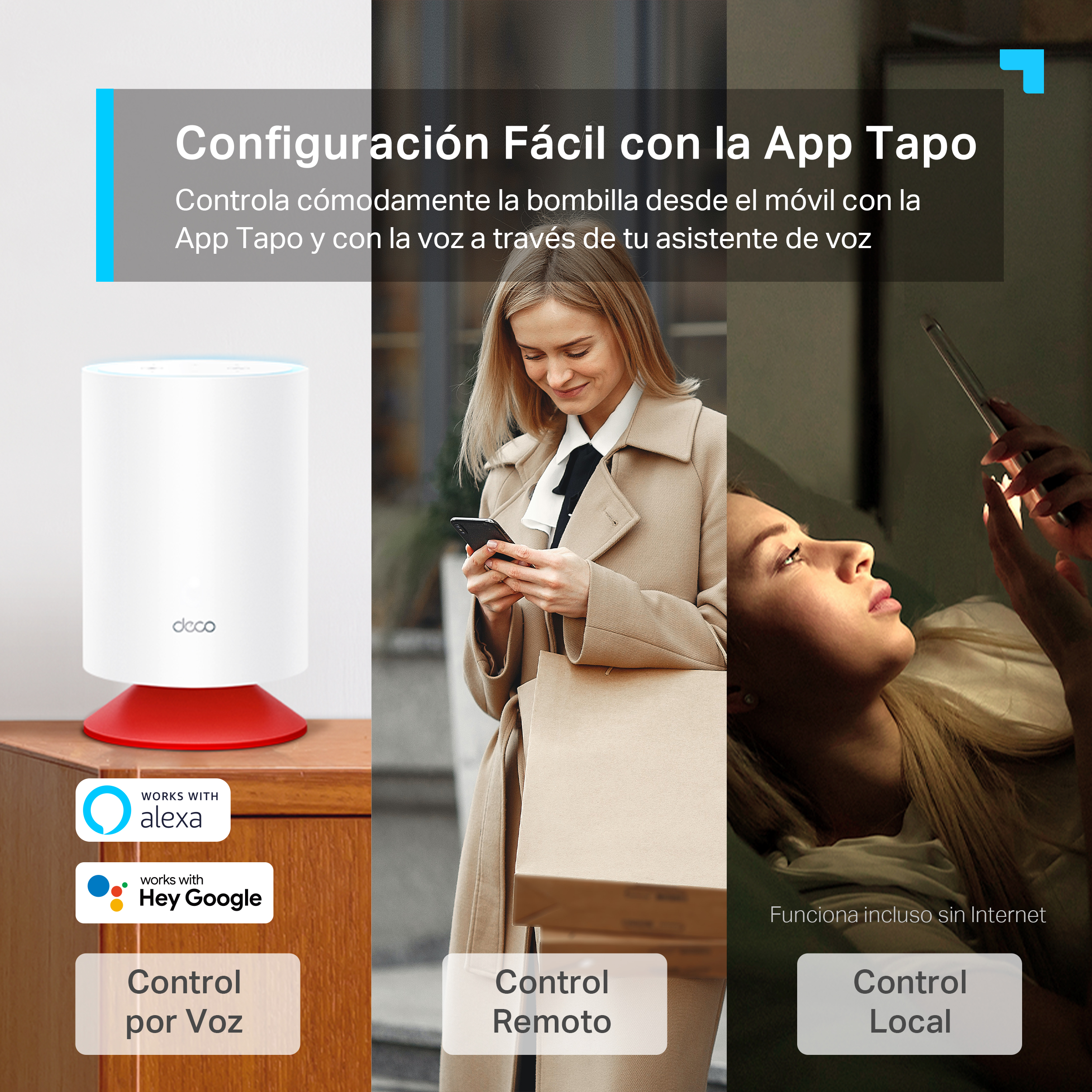 Mujer usando teléfono, lámpara y mujer con bolso. Fácil configuración.