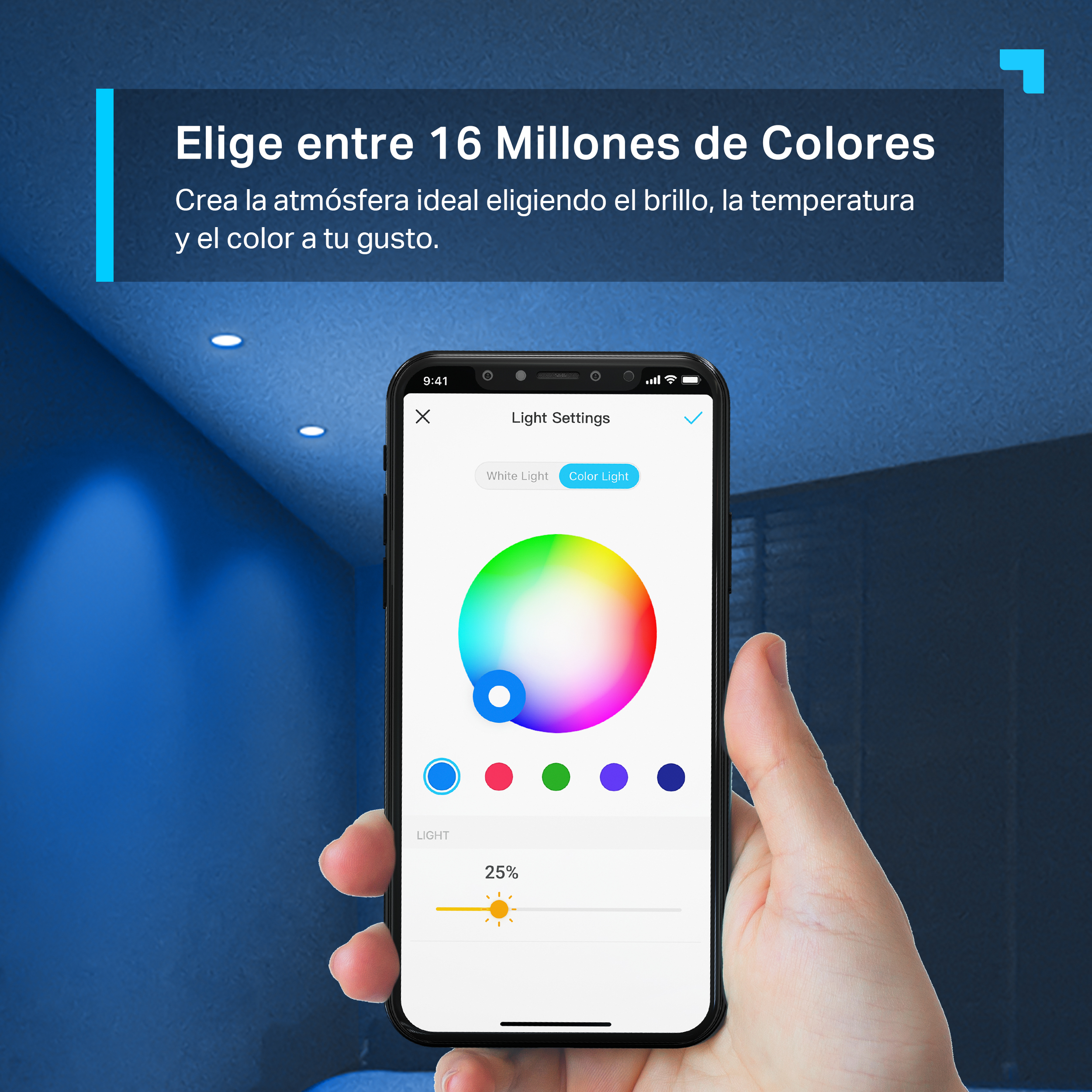 La mano de una persona sosteniendo un teléfono que muestra una interfaz de aplicación de rueda de colores.
