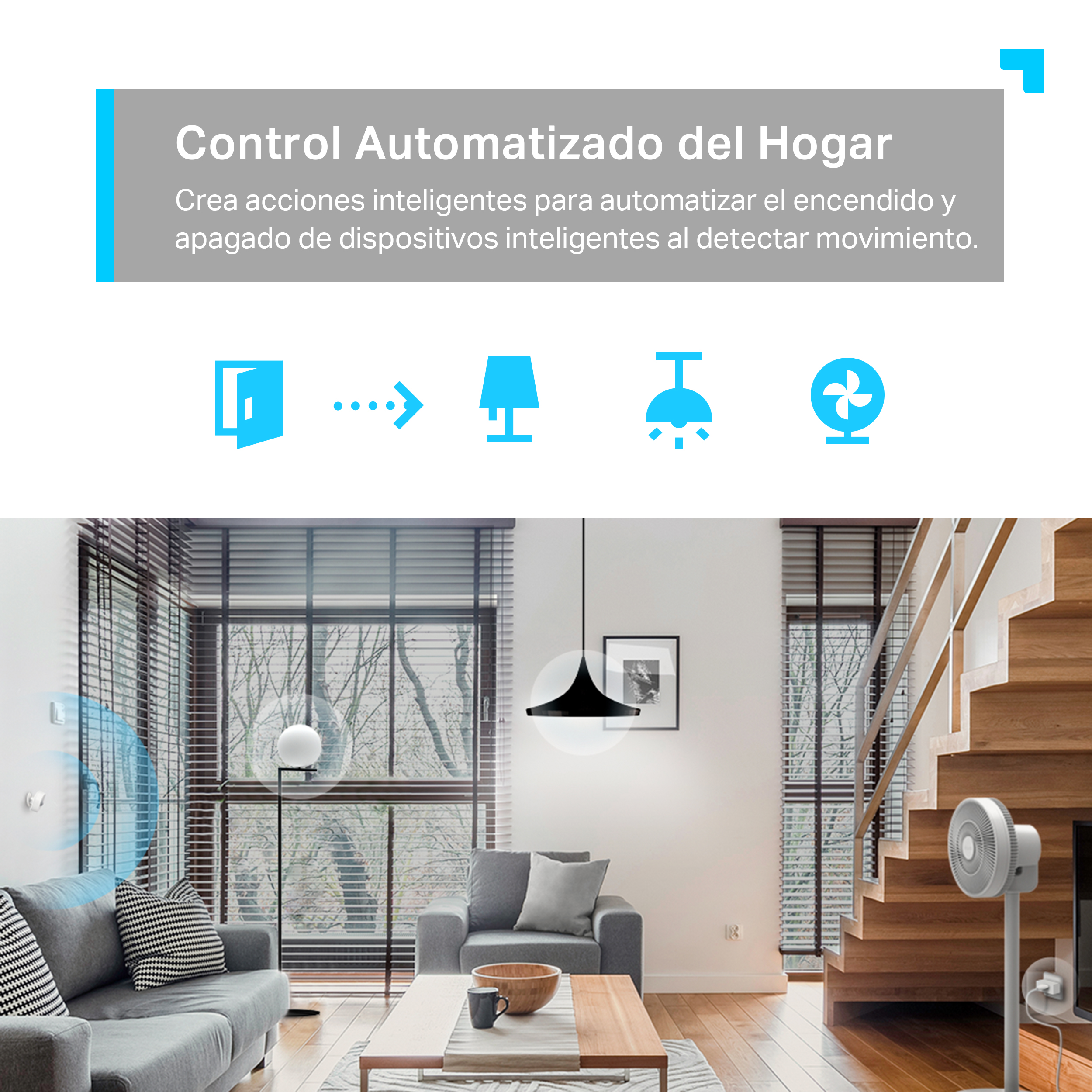 Un interior con un gráfico de control de hogar inteligente.