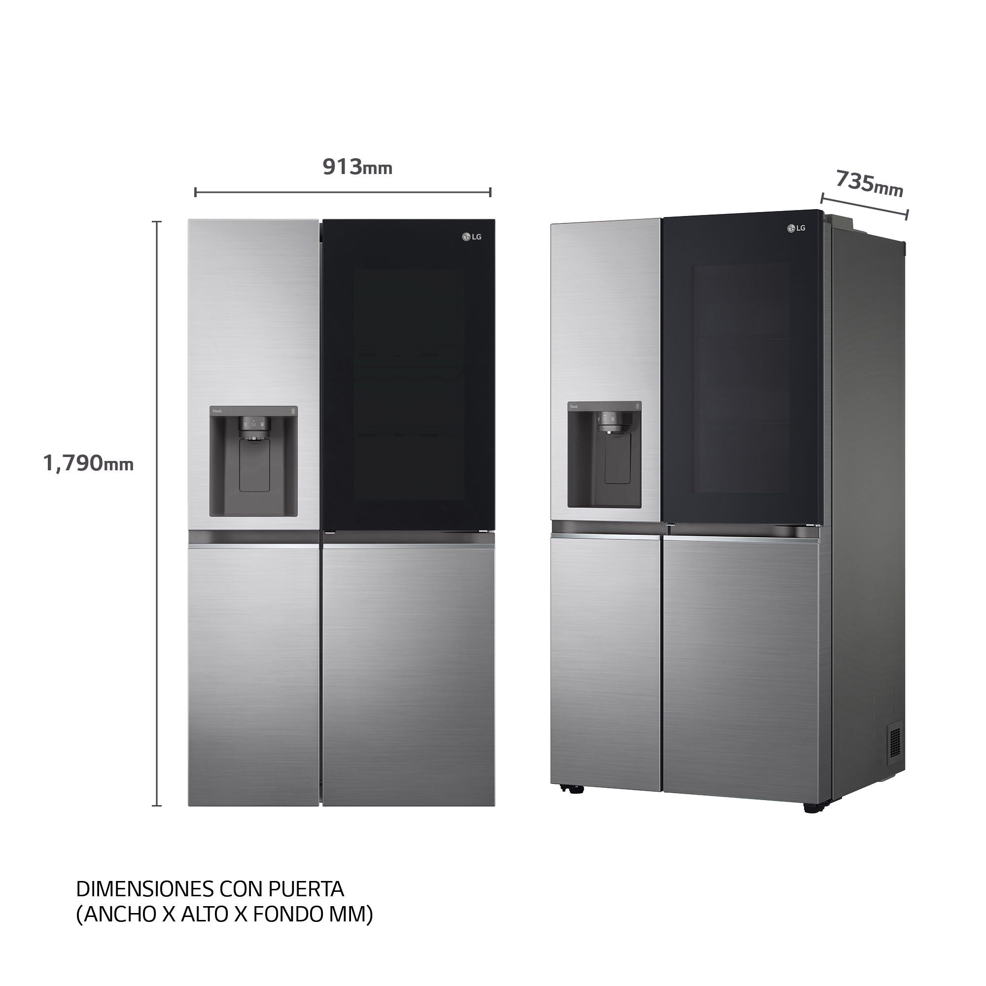 Dos refrigeradores lado a lado, dimensiones en mm.
