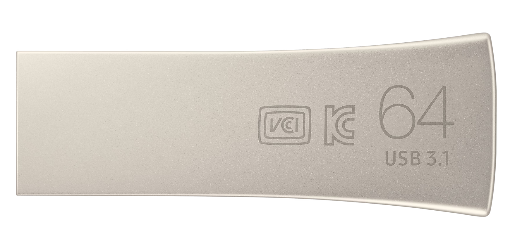 Egy ezüst USB 3.1-es pendrive, logókkal, fekete háttér előtt.