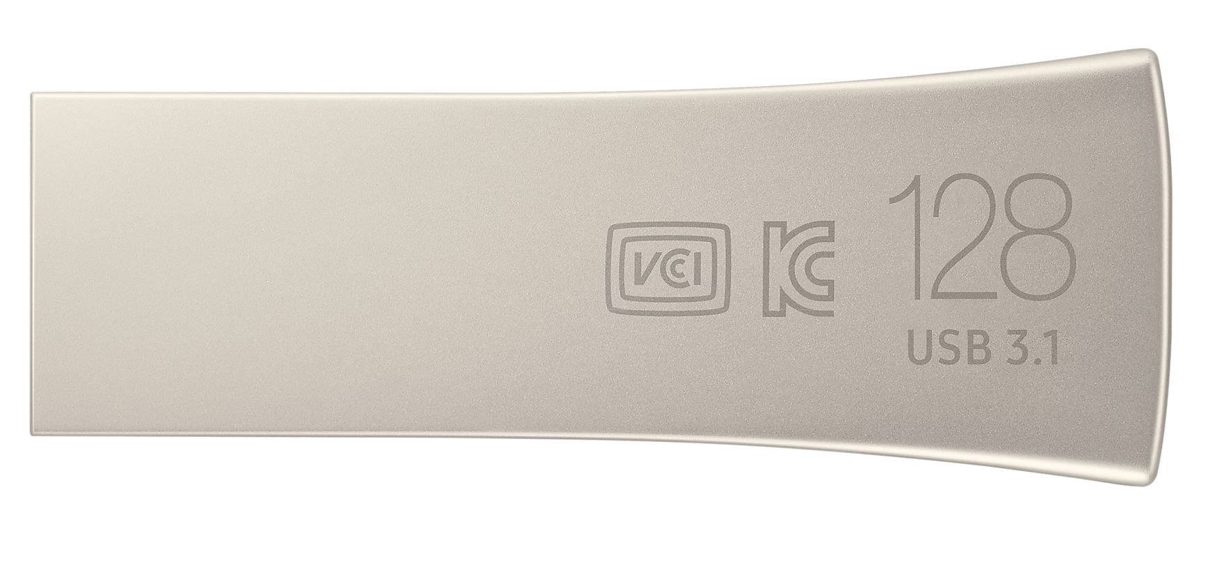 Ezüst USB meghajtó '128 USB 3.1' és márka jelzéssel fekete háttéren.