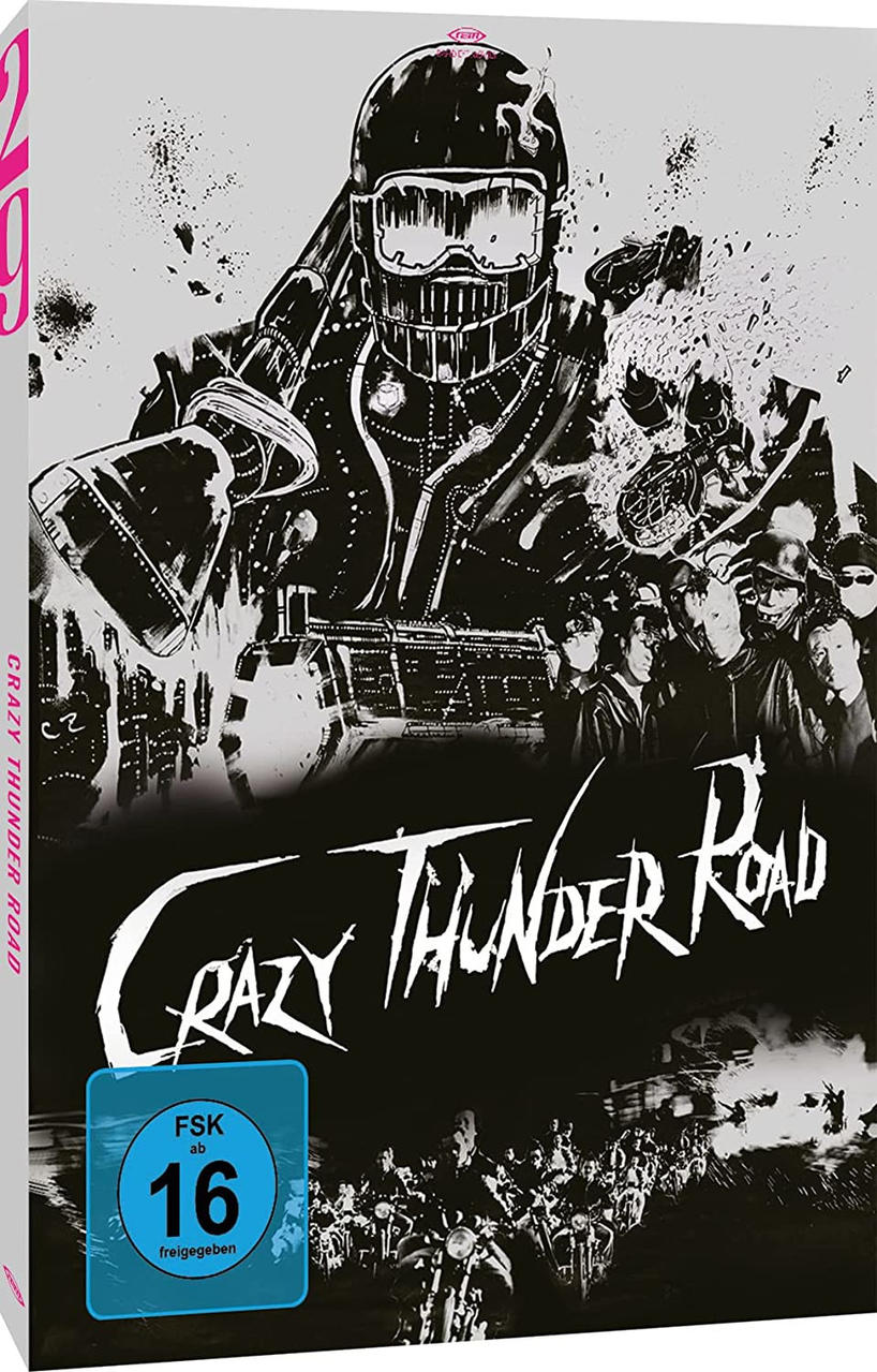 Filmcover: Schwarz-Weiß-Bild einer Person mit Helm und Motorrad. Weißer Hintergrund.
