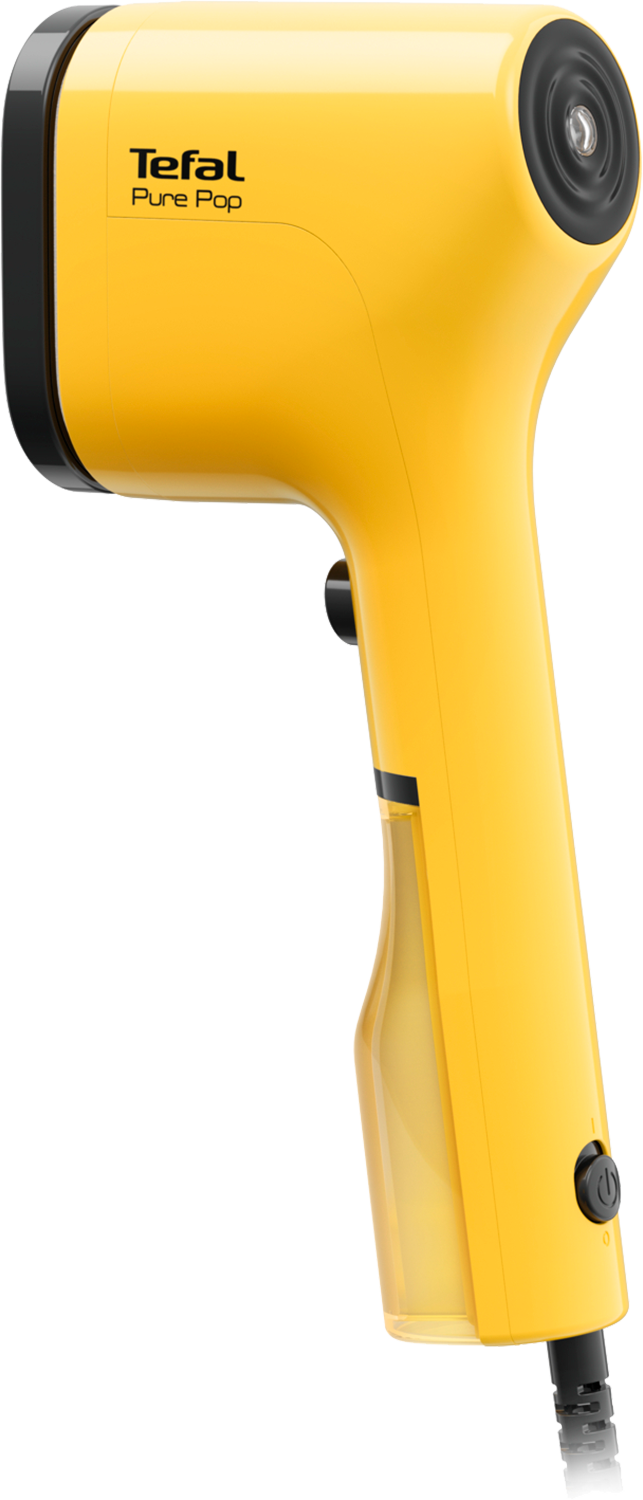 Yellow and black Tefal Pure Pop garment steamer.