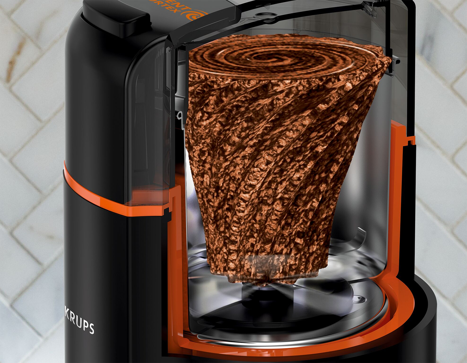 A cutaway view of a coffee machine.