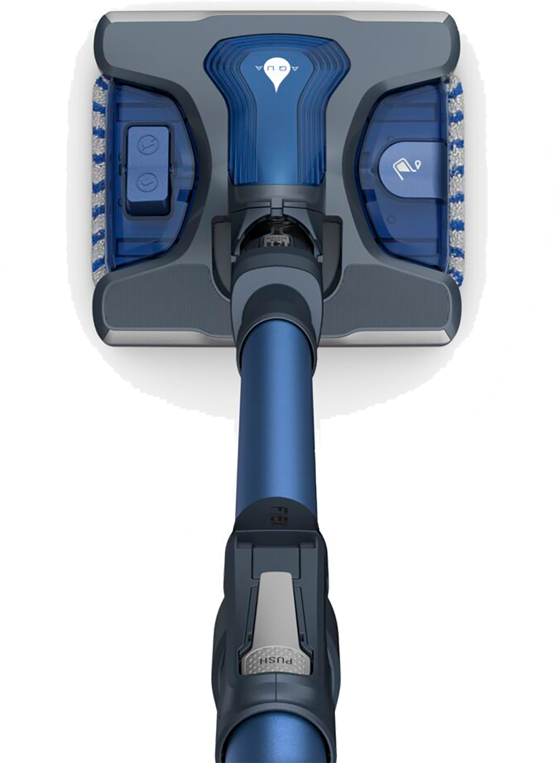Vacuum cleaner attachment, top view. Blue and gray colors.