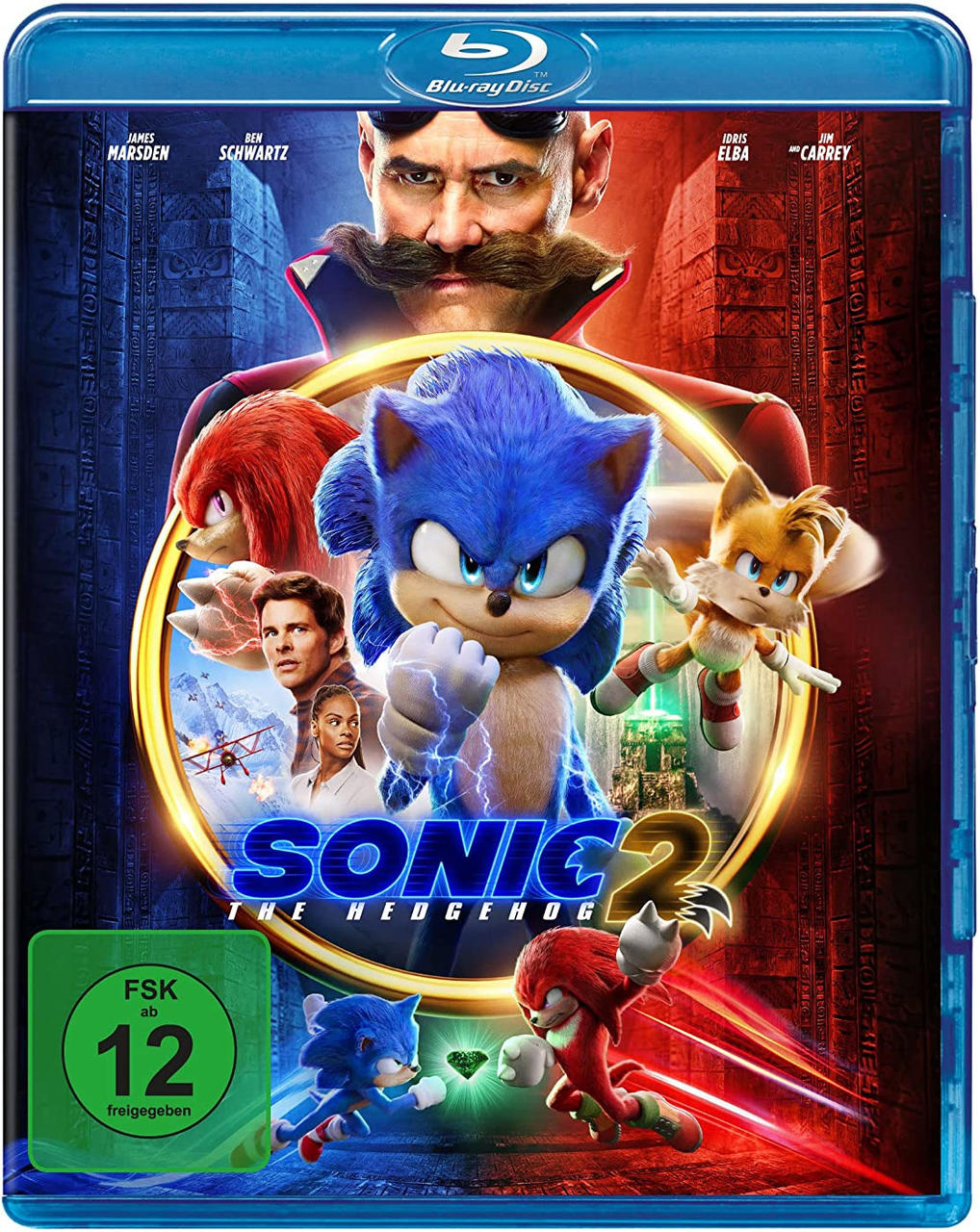 DVD-Cover für Sonic the Hedgehog 2, mit Charakteren aus dem Film und Schauspielern.