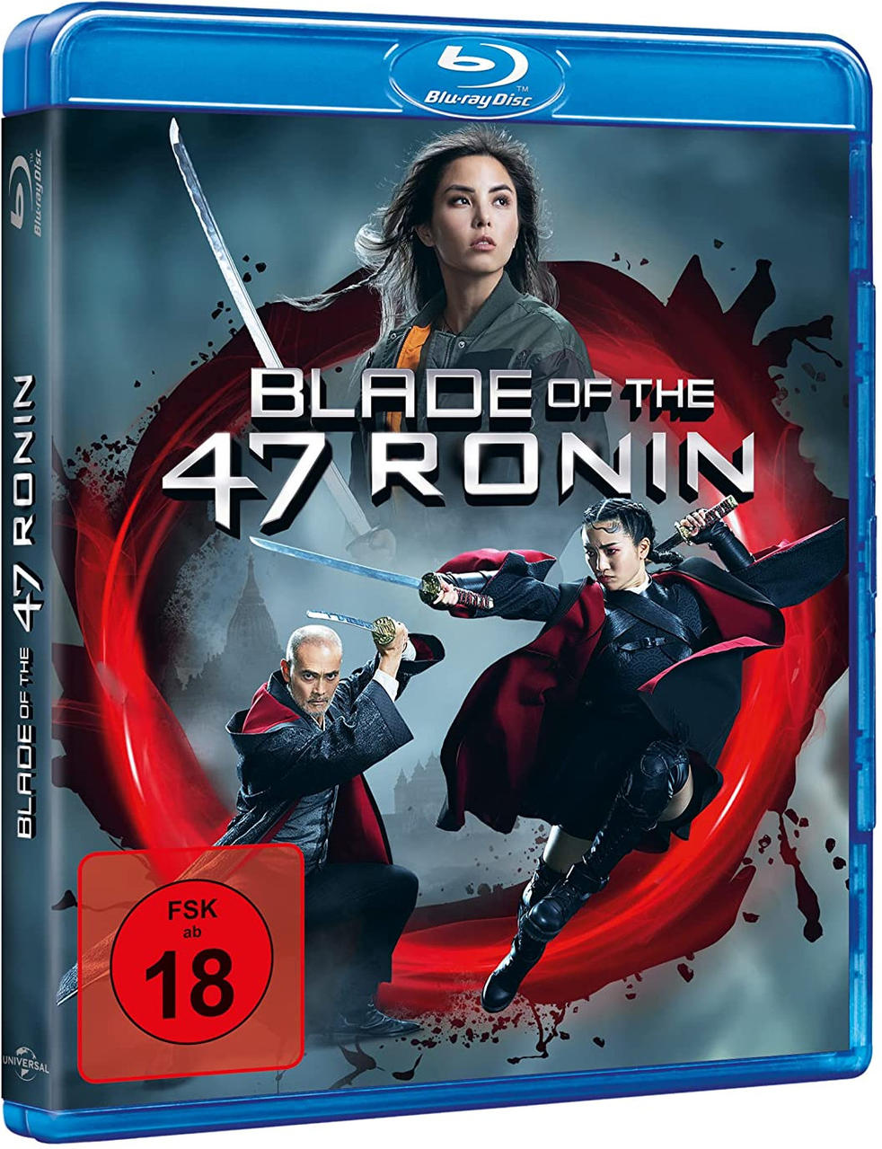 Blu-ray-Disc-Hülle. Das Cover zeigt eine Frau mit Schwertern und zwei Männer in Kampfpose.