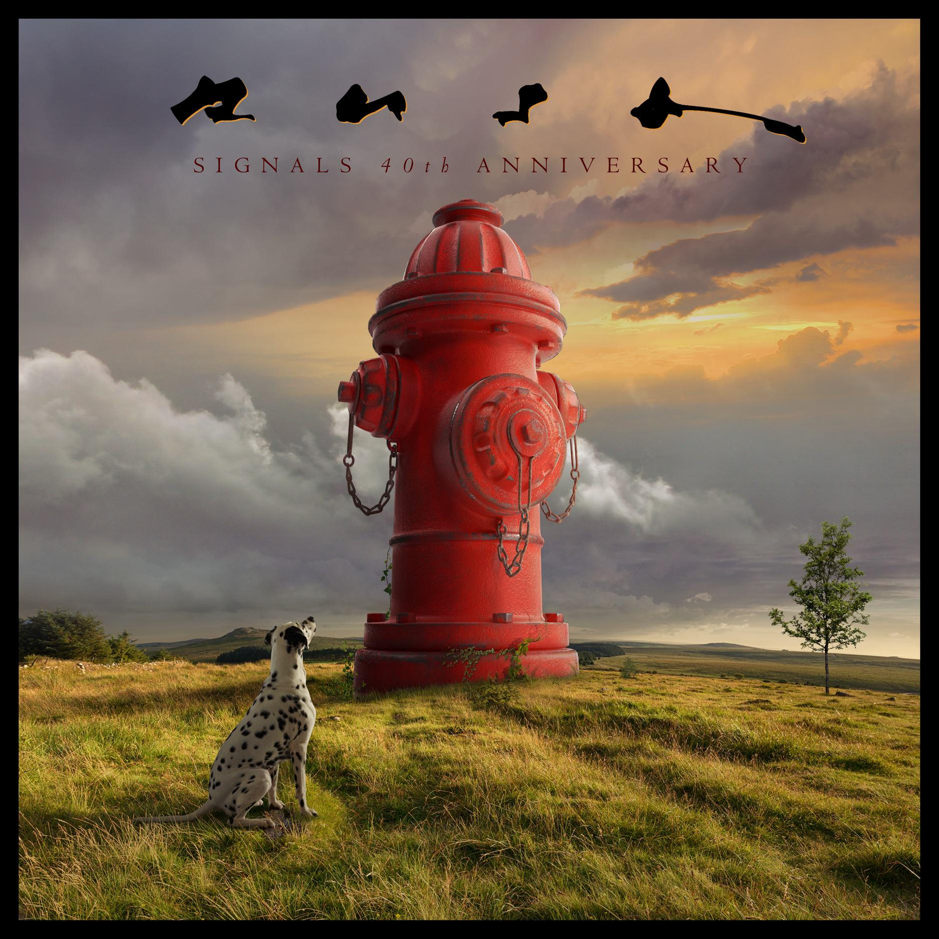 Albumcover mit einem roten Hydranten, einem Dalmatiner und einer Sonnenuntergangslandschaft.