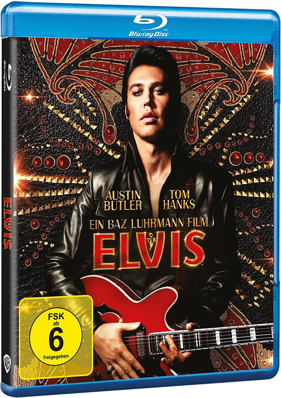 Blu-ray-Hülle mit Elvis auf dem Cover. Austin Butler ist mit einer Gitarre abgebildet.