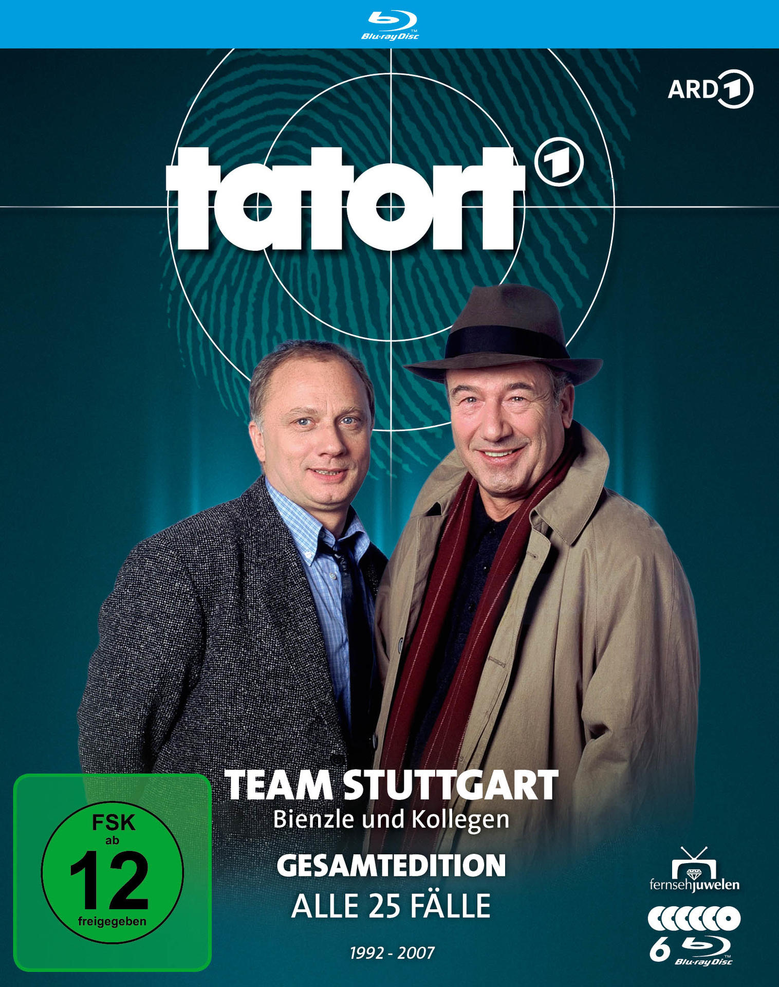 Das Cover einer Blu-ray Disc 'Tatort' mit zwei Männern in Anzügen und dem ARD-Logo.