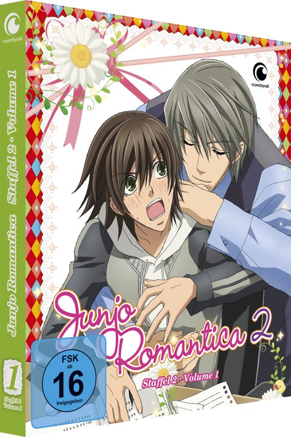 Anime-DVD-Cover: Zwei männliche Charaktere umarmen sich. Text auf Japanisch und Deutsch.
