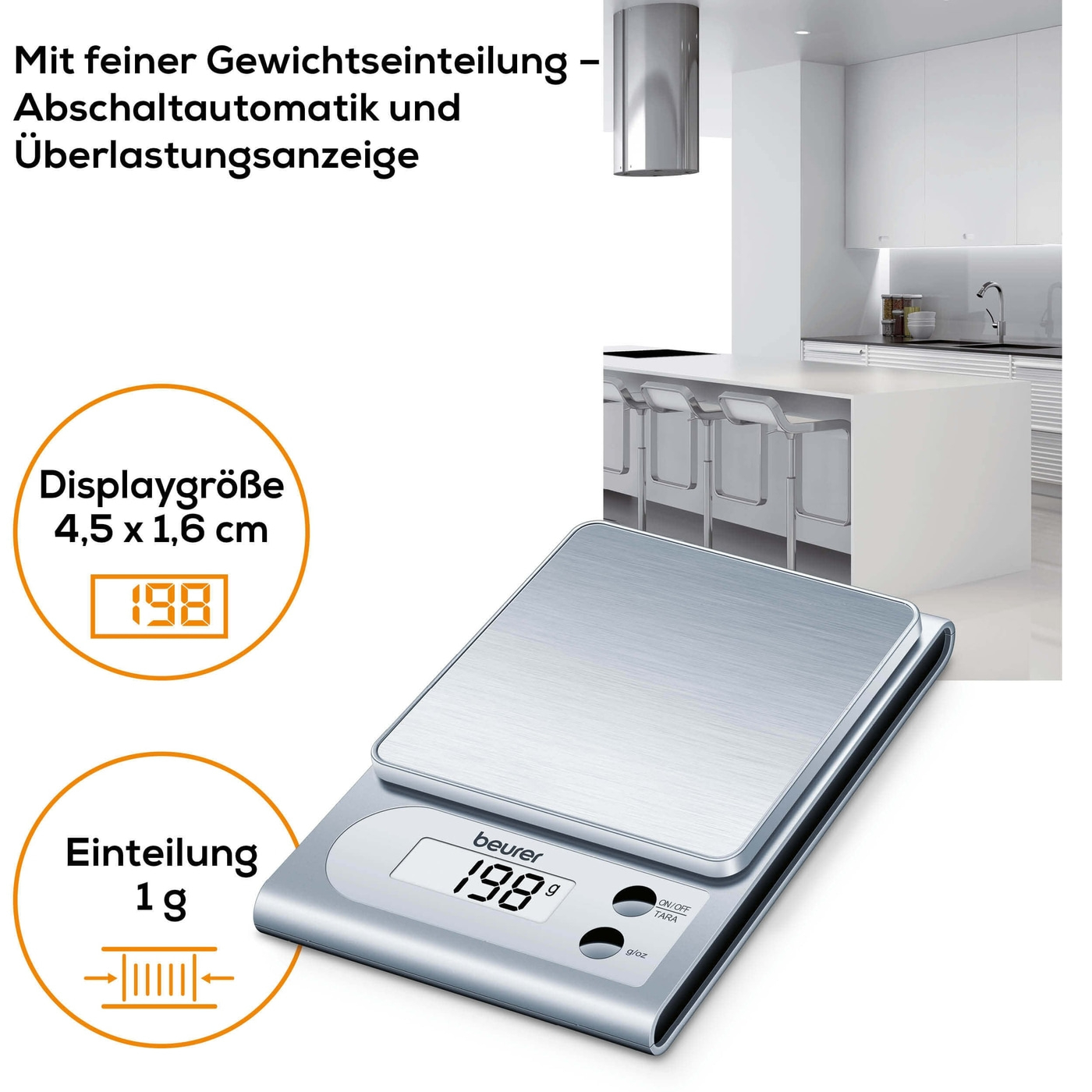 Una bilancia digitale con display mostra il peso di 198 grammi.