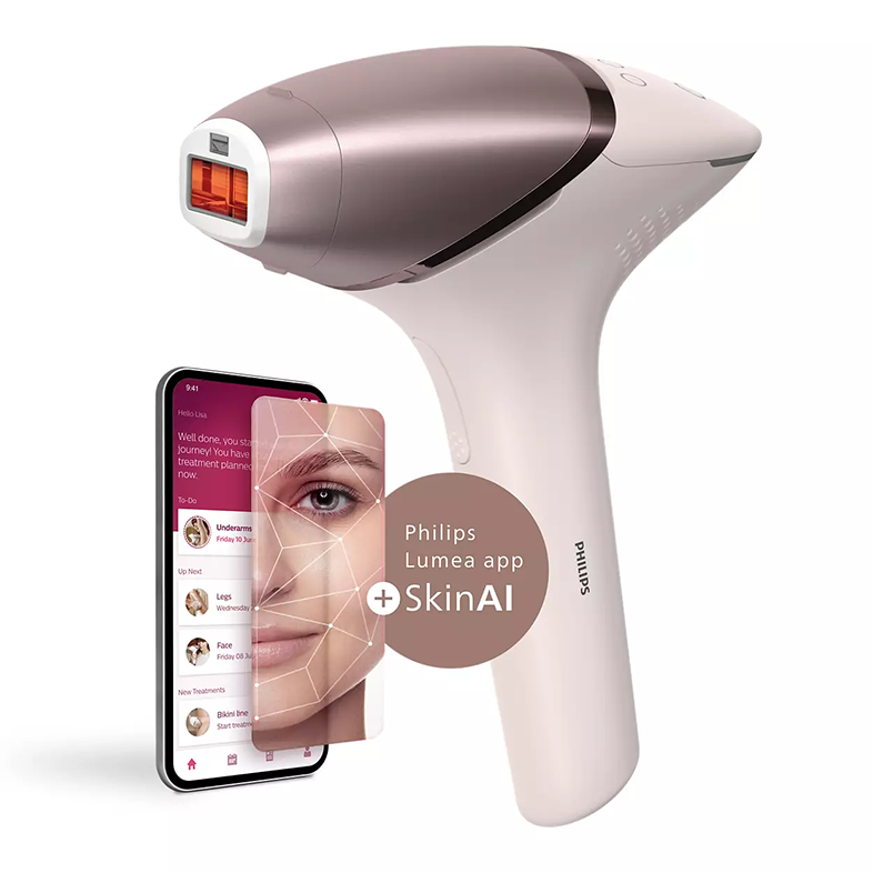 Philips Lumea szőrtelenítő készülék, telefonnal, applikációval.