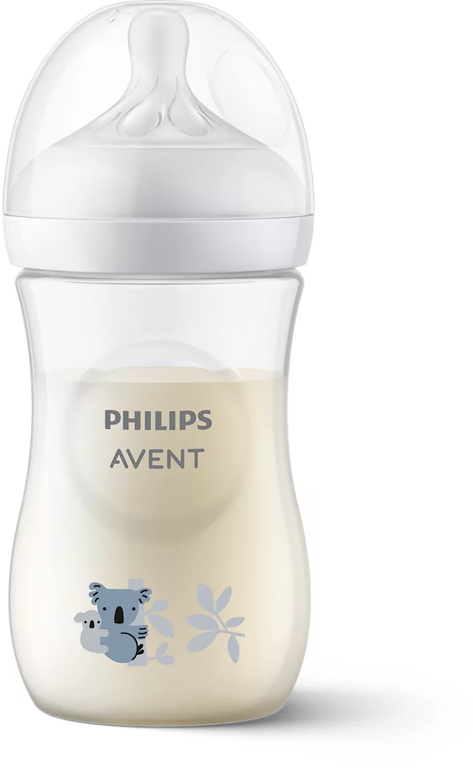 Philips Avent bébi cumisüveg tejjel és koala mintával, átlátszó.