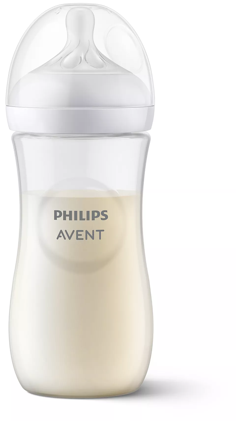 Babaploszk tejjel töltve. Philips Avent logó a palackon. Átlátszó és fehér részek.