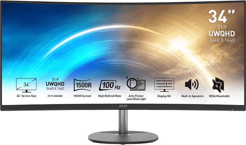 MSI PRO MP341CQ 34'' Ívelt UWQHD 100 Hz 21:9 FreeSync VA LED Monitor