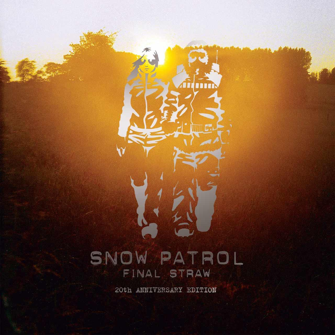 Albumcover für Snow Patrols 'Final Straw'. Zwei Figuren gehen auf einem Feld, im Hintergrund ein Sonnenuntergang.