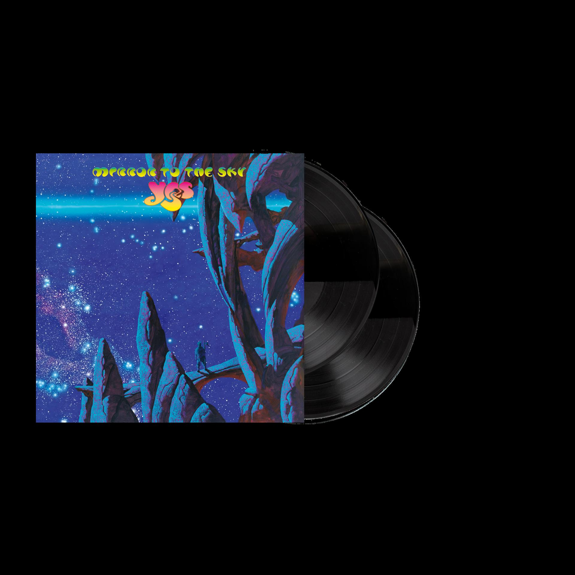 Albumcover von Yes, 'Welcome to the Sky'. Zeigt eine Weltraumszene mit Planeten, Figuren und dem Logo der Band.
