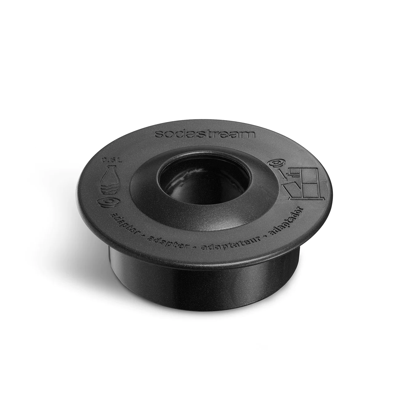 Schwarzer Adapter mit kreisförmigem Design.