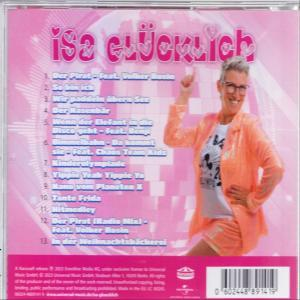 Rückseite einer CD mit einer Frau und Text.