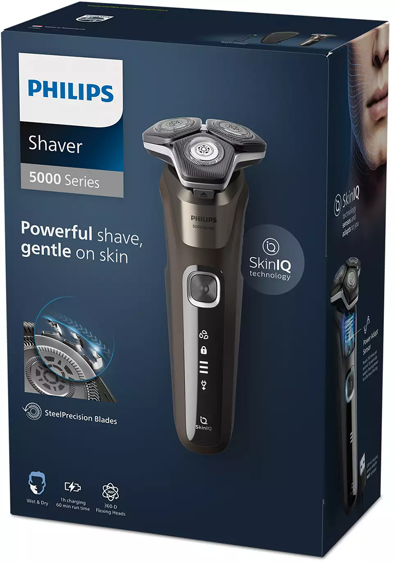 Philips borotva doboz borotva képpel, kiemelve a SkinIQ technológiát.