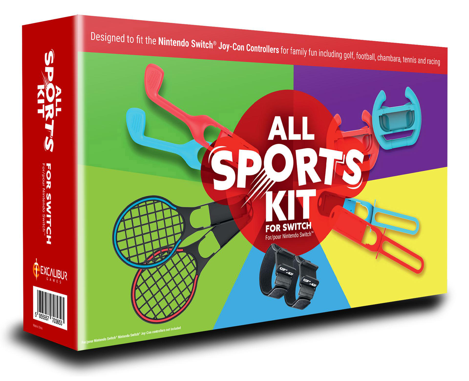 All Sports Kit für Nintendo Switch Box, mit Spielzubehör und Illustrationen.