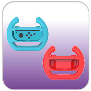 Zwei blaue und rote Lenkräder für einen Switch.