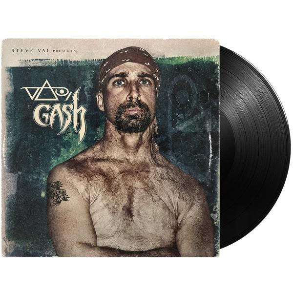 Steve Vai 'Gash' című bakelit lemezének borítója. Egy férfi portréját tartalmazza.