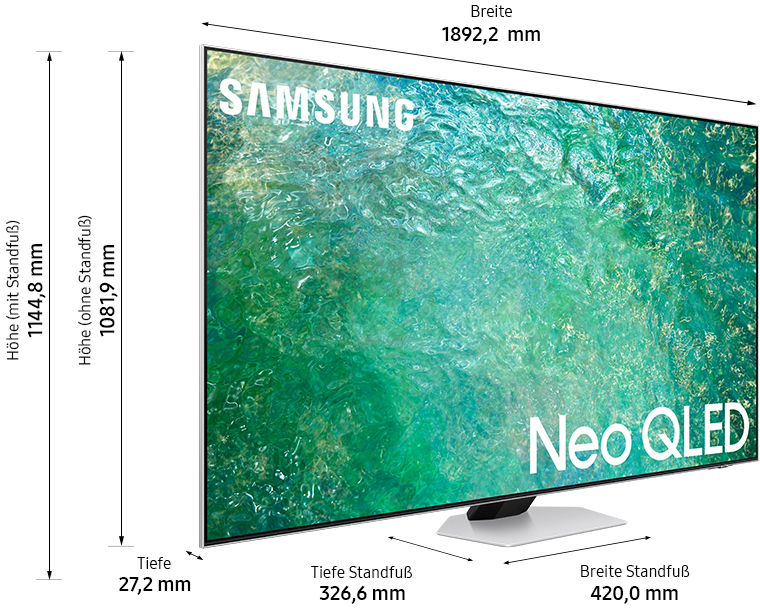 Dimensions du téléviseur indiquées avec des mesures en millimètres.